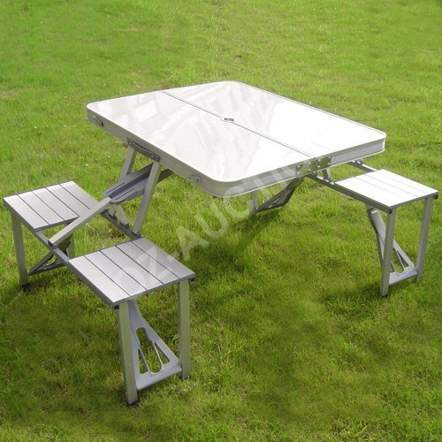 Folding Portable Camping Table Outdoor Picnic Garden BBQ Aluminum Chairs New Set - Picture 2 of 7