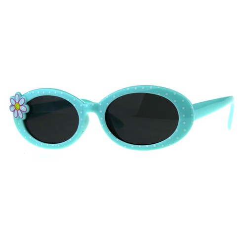 Girl's Fashion Sunglasses Polka Dot Oval Frame with Flower Daisy - Picture 8 of 22