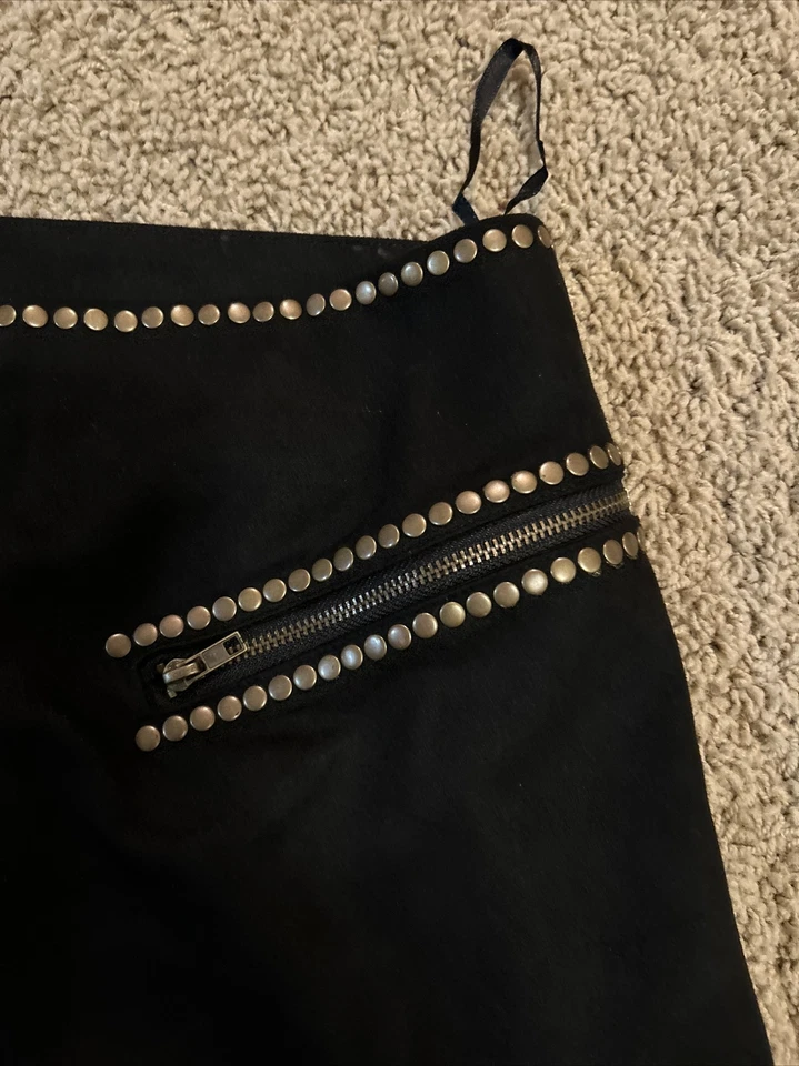 PROMESA BLACK FAUX SUEDE RIVET Stud  ZIPPER SKIRT WOMENS SZ Large EUC Foto 4 de 4