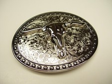 Belt Buckle Bull Cowboy Rodeo Western Steer Chrome Silver Fits 1.5" belt width