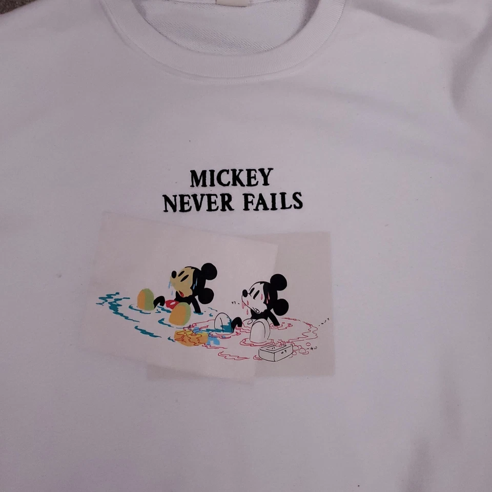 Uniqlo Disney Sweatshirt White Medium Mickey Never Fails Long Sleeve Pullover - Image 2 of 4