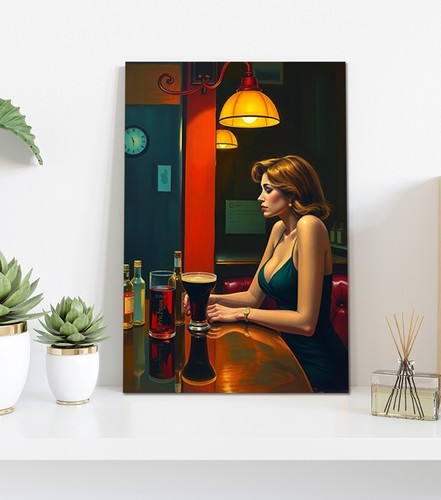 Lady in a Bar Hopper Inspired art mounted canvas print - Picture 7 of 9