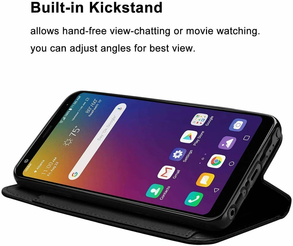 LG Stylo Stylus 4 Plus Hybrid Leather Double Flap Wallet Case Credit Card Stand - Image 4 of 4