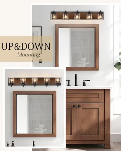 40" Large Farmhouse Bathroom Vanity Light,Handmade Vanity 5-Light Dark Wood - Bild 4 von 6
