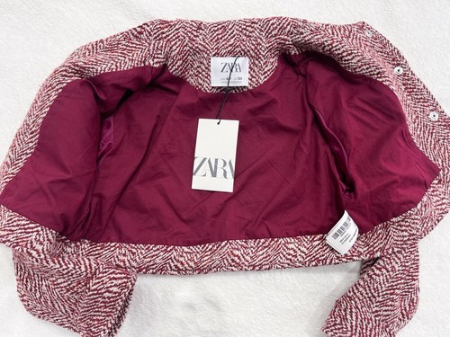 NWT! Zara Textured Herringbone Overshirt Jacket Red Girls Crop Sz 6-7 - Picture 3 of 4