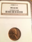 1938D Lincoln cent MS 66 rd