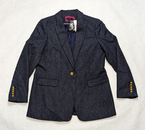 248 $ J. Crew Damen langer Parke britischer Wollblazer in Marine Fischgrätmuster Größe 14
