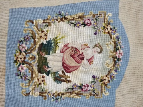 Tapiz de funda de silla floral y dama francés vintage a punta de aguja 116x65 cm - Imagen 5 de 11