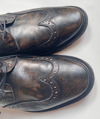 FRYE Men Distressed Black Brown Wingtips Sz 13 Mexico - Picture 2 of 11