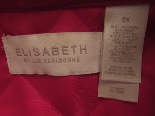 Elisabeth by Liz Claiborne red velvet double breasted coat plus size 2X - Picture 5 of 9