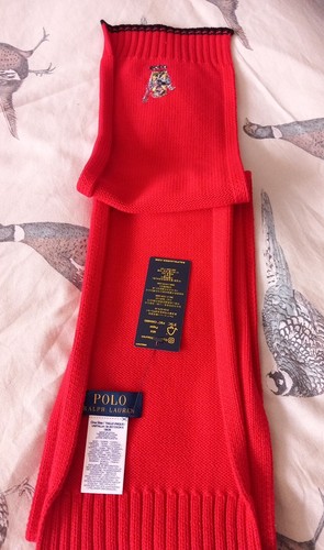 New POLO RALPH LAUREN Boy's Kids Red Skiing Teddy Bear Logo Cotton Scarf Gift - Picture 12 of 13