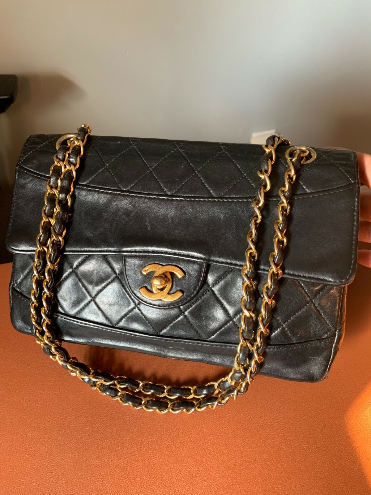 Authentic CHANEL Vintage Classic Medium 2.55 Flap Bag Black Lambskin GHW RARE