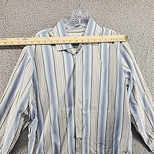 Banana Republic Mens M 15-15 1/2 Blue Beige Button Shirt Spread Balanced Stripe - Picture 3 of 8