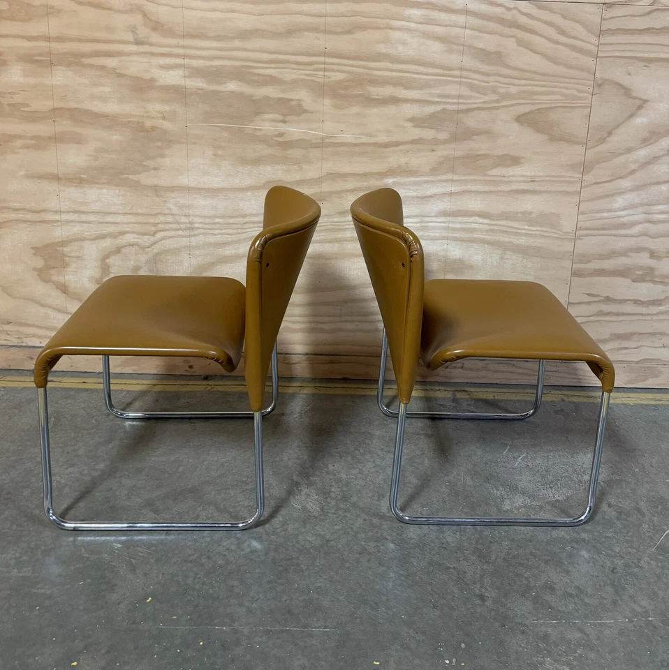 6 sillas de comedor Mobel Italia Stendig cromadas coñac MidCentury modernas años 70 Foto 4 de 4