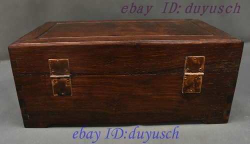 14" Old Chinese Huanghuali Wood handcrafted storage Box casket Jewelry Boxes - Picture 6 of 9