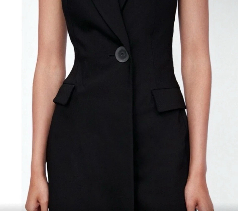 Mono Mameluco Zara Pequeño Negro Perla Botón Encaje Doble Pecho Esmoquin Foto 3 de 4