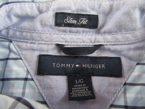 TOMMY HILFIGER Slim Fit LS Blue Plaid Check Button Down Shirt Size L - Picture 3 of 9