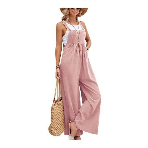 Lässige Damen-Latzhose Overall lockerer Strampler weites Bein Overall Playsuit einfarbig USA - Bild 6 von 30