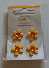 Crafts Doodlebug Brads Braddies Tangerine Blossoms Flowers Gems Orange X 4