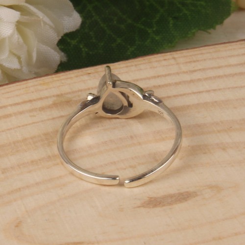 Crescent Moon Ring, Rainbow Moonstone Ring, Sterling Silver Ring, Boho Ring - Picture 3 of 3