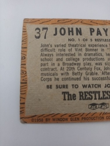 Tarjeta coleccionable 1958 Topps Western A&Bc Western The Restless Gun John Payne #37 1/5 - Imagen 7 de 9