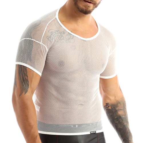 Men's Hollow Out Fishnet Blouse Shirts Crop Tops Casual Sport Muscle T-Shirt Gym - Picture 7 of 53