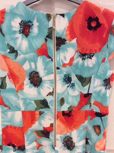BNWT Bodycon Style Dress By “Ronnie Nicole” Bold Floral Turquoise/Coral SIZE 10 - Picture 7 of 12