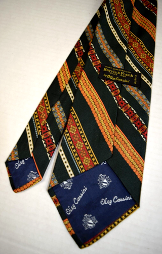 Neck Tie VTG Oleg Cassini 60s 70 Orange Red Fancy Stripe Poly Wide Tie 56" x 4" - Picture 5 of 7