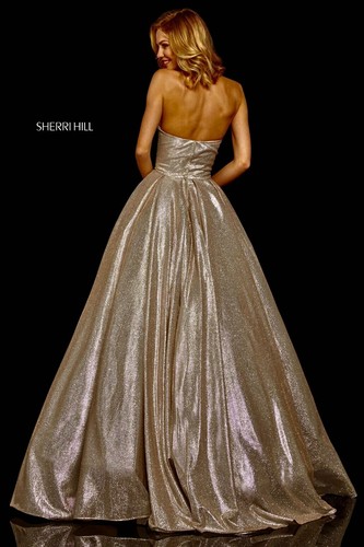 NWT Sherri Hill Glitter Ball Gown Size 6 High Cut Halter Mocha Silver 52964 Prom - Picture 2 of 8