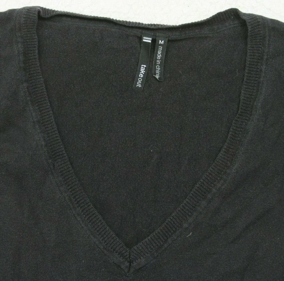 Suéter para mujer negro manga 3/4 cuello en V para mujer algodón mediano WS787 Foto 3 de 4