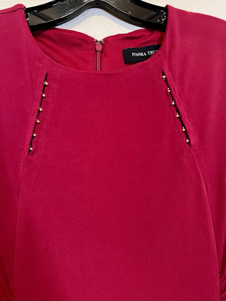 Ivanka Trump Bodycon Cranberry Red Ruched Dress With Hold Details.  Size SP - Image 3 of 4