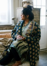 Nila Rubia Recycled Sari Reversible Cotton Anju Kantha Stitched Coat Xl