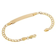 Italian 14k Two Tone Gold Engravable Baby Kids Cuban ID Bracelet 6.25" 4.4 grams