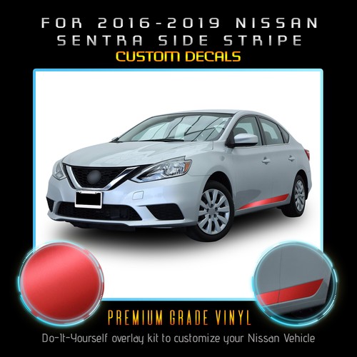 For 2016-2019 Nissan Sentra Side Stripes Graphic Overlay - Satin Metallic Vinyl - Picture 13 of 16