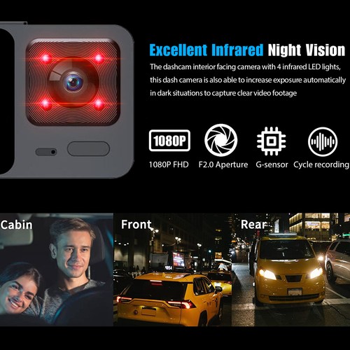 1080P HD Dual Lens Car Dash Cam Front/Rear/Inside Video Recorder Camera G-sensor - Picture 4 of 9