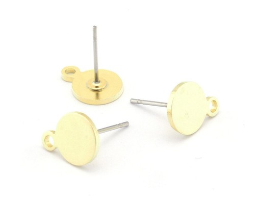 1 pair Circle disc earring post stud wire base with loop Raw brass 10.5x8mm 4382 - Picture 2 of 2