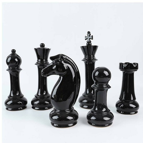 6x Einzigartige Keramik Schachfigur Pferd Königin Kunst Figuren Ornament Dekor - Picture 10 of 12