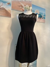 SOPRANO Womens Dress Small Black Fit Flare Crochet Applique Sleeveless Tank