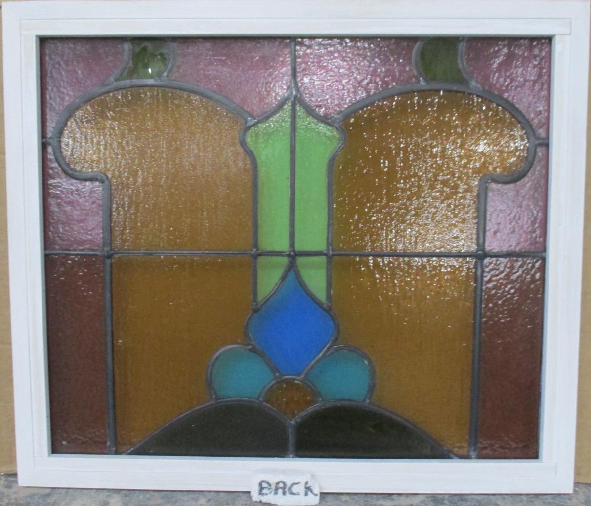 MIDSIZE OLD ENGLISH LEADED STAINED GLASS WINDOW Colorful