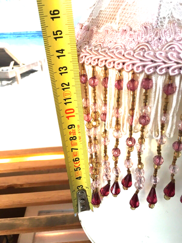 Stunning PINK TASSELLED BEADS & WHITE LACE Clip On Chandelier Lamp Shade (C) - Picture 14 of 15