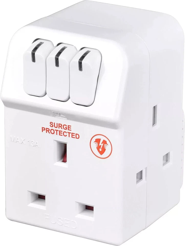 Masterplug MSWG3 Three Socket Surge Protected Adaptor with Individual Plug UK - Image 2 of 4
