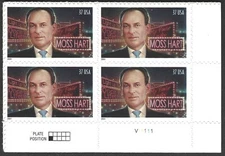 US Scott #3882 37¢ Moss Hart MNH plate block PB4 -2004