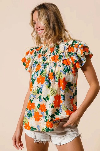 BiBi Multi Color Floral Print Woven Top - Picture 11 of 24