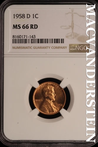 1958-D Lincoln Wheat Cent - NGC MS 66 RD - Brilliant Uncirculated  #SLE123
