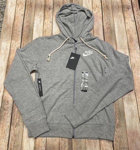 WOMENS NIKE FULL ZIP HOODIE GYM GRAY VINTAGE LOOSE FIT SIZE XS NEW SWEATSHIRT - Picture 4 of 10