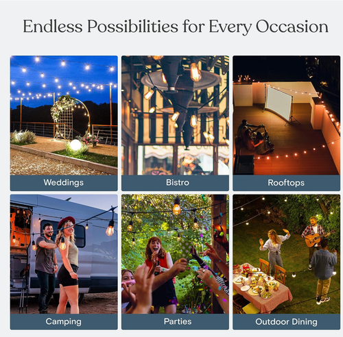 Brand New Solar G40 Warm White String Lights ,50LED Bulbs 55Feet Waterproof IP65 - Picture 14 of 15