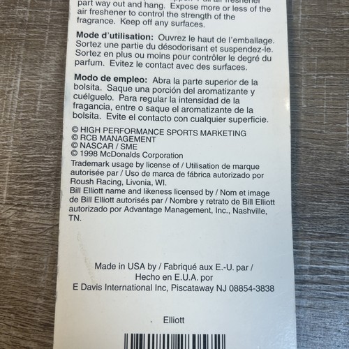 Vintage NOS NASCAR Bill Elliott Lufterfrischer Race Day 1998 90er FORD NEU VERSIEGELT - Bild 7 von 9