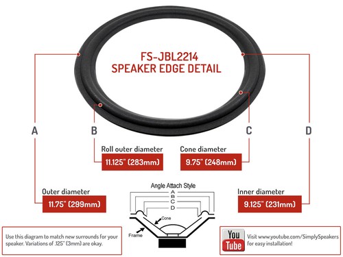 JBL L-100 L-100T 12" Woofer Speaker Foam Edge Replacement Repair Kit # FSK-2214 - Picture 2 of 7