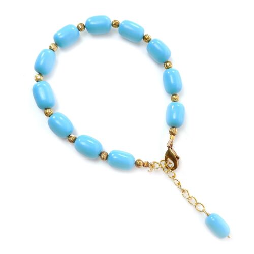 Pulsera Baguette Baguette Turquesa Sintética Azul 63.75ct Cuentas Lisas Latón 6.30" - Imagen 2 de 5