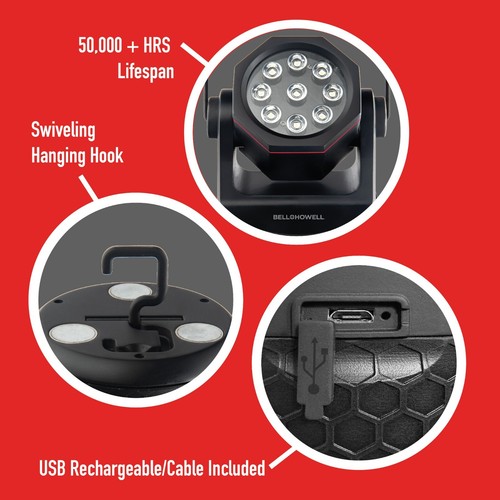 Bell + Howell Bionic Work Light Beam 1000 Lumens 9 Bright LED Rechargeable-2Pack - Picture 4 of 9